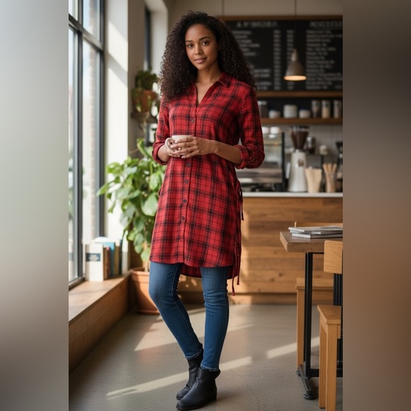 Abercrombie & Fitch Dresses & Skirts - Abercrombie and Fitch Red Plaid Tie Long Shirt XS